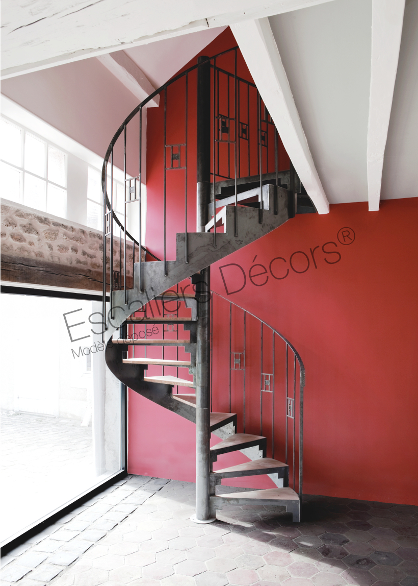 Photo DH84 - SPIR'DÉCO® Art Déco. Escalier hélicoïdal d'intérieur métal et bois.