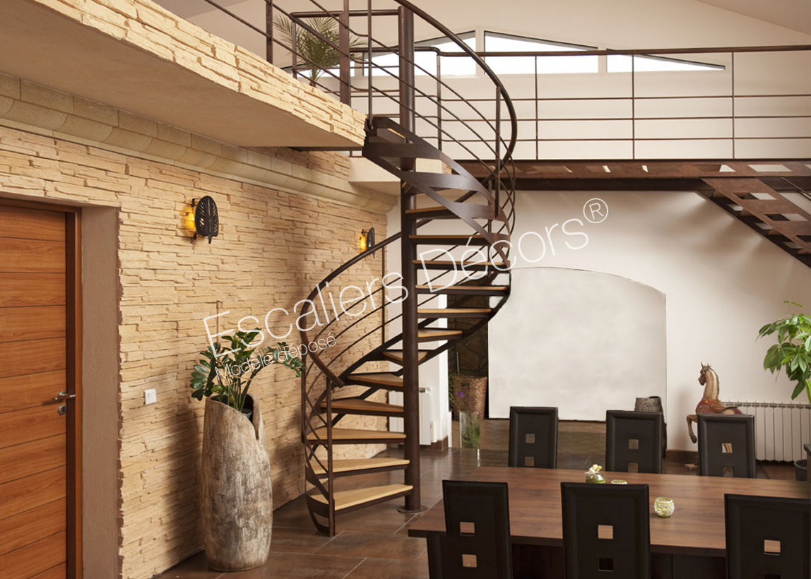 Photo DH47 - SPIR'DÉCO® Caisson. Escalier hélicoïdal d'intérieur et passerelle en métal et bois pour une décoration contemporaine.