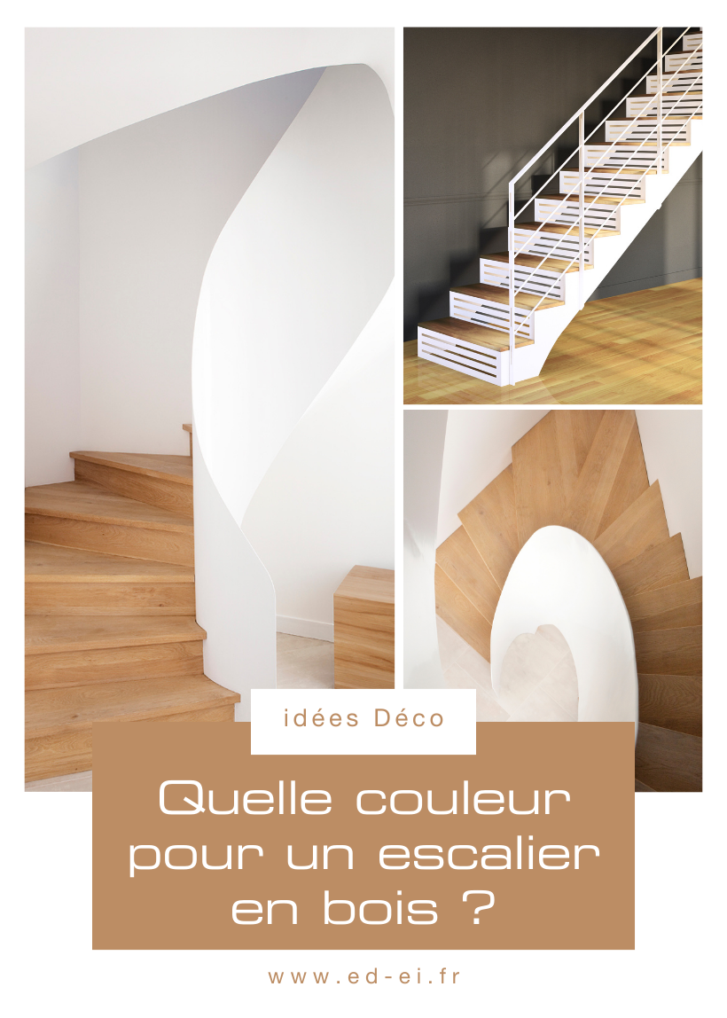Escaliers métal avec plateaux bois en chêne peints en blanc.