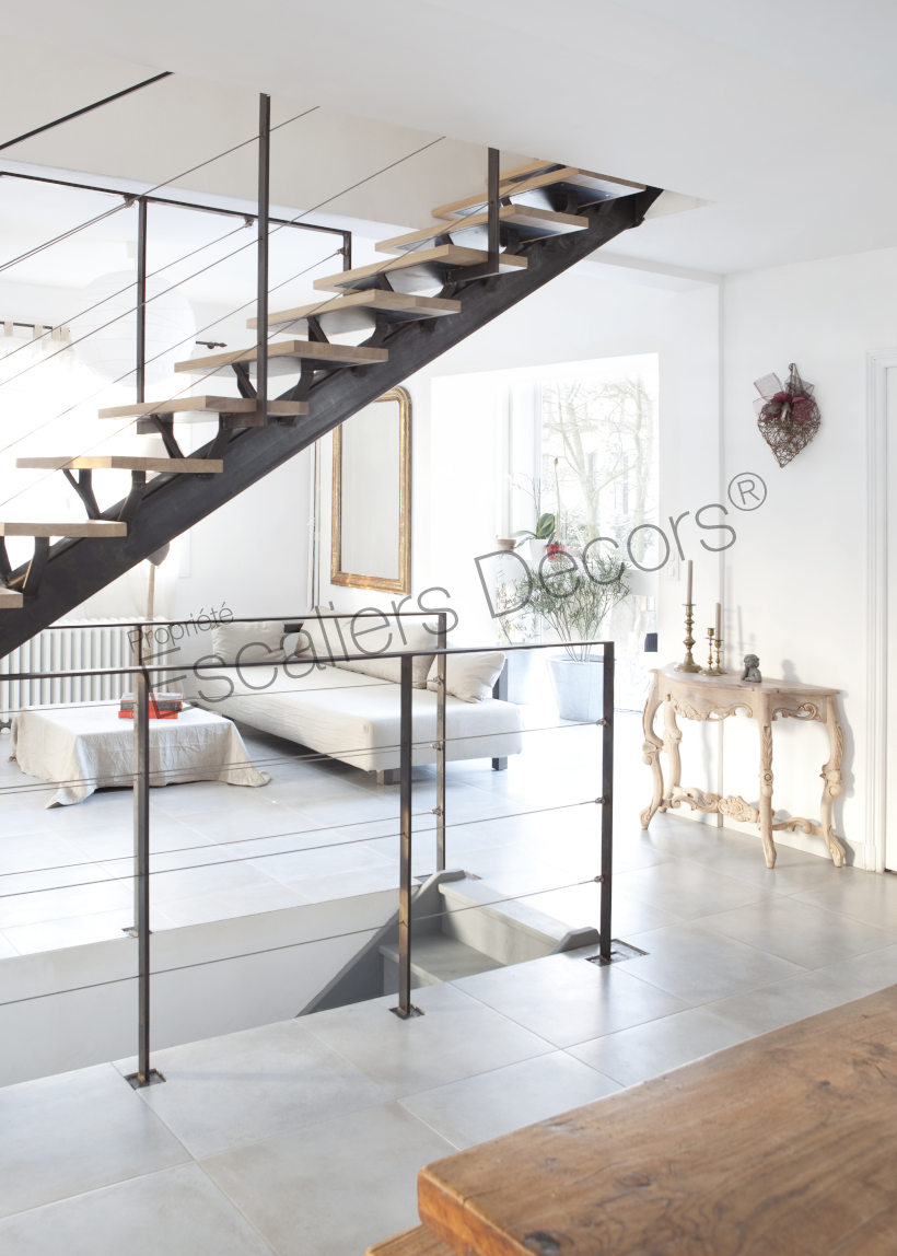 Escalier design sur limon central - Escaliers Décors®
