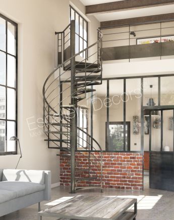 NOUVEAUTÉ - Photo SH50 - SPIR'DÉCO® Atelier Loft Escalier acier d'intérieur hélicoïdal semi-standard de notre gamme Initiale. Zoom