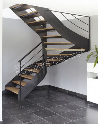 Photo DT103 - ESCA'DROIT® 2 Quartiers Tournants. Escalier métal et bois d'intérieur au design contemporain. Vue 4