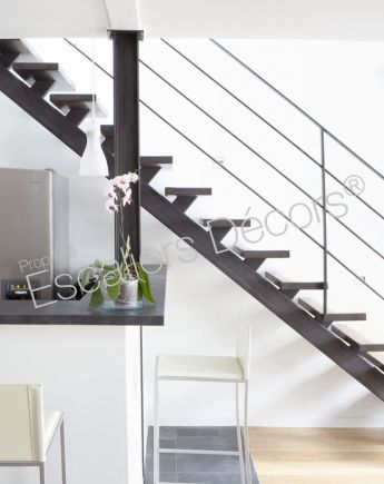 Photo DT79 - ESCA'DROIT®. Escalier droit sur Limon Central en acier et bois d'intérieur au design contemporain. Vue 2