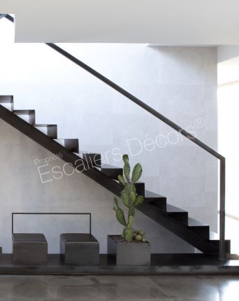 Photo DT74 - ESCA'DROIT® sur Limon Central. Escalier métallique d'intérieur design pour une décoration contemporaine. Vue 2