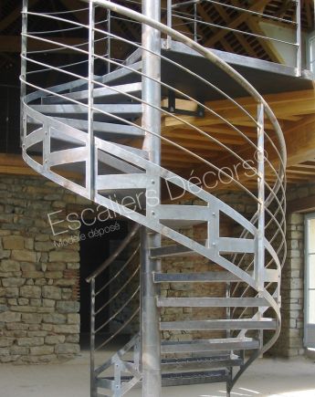 Photo DH33 - SPIR'DÉCO® Mixte. Escalier extérieur contemporain en métal et béton avec forme hélicoïdale et départ balancé et évasé. Vue 2